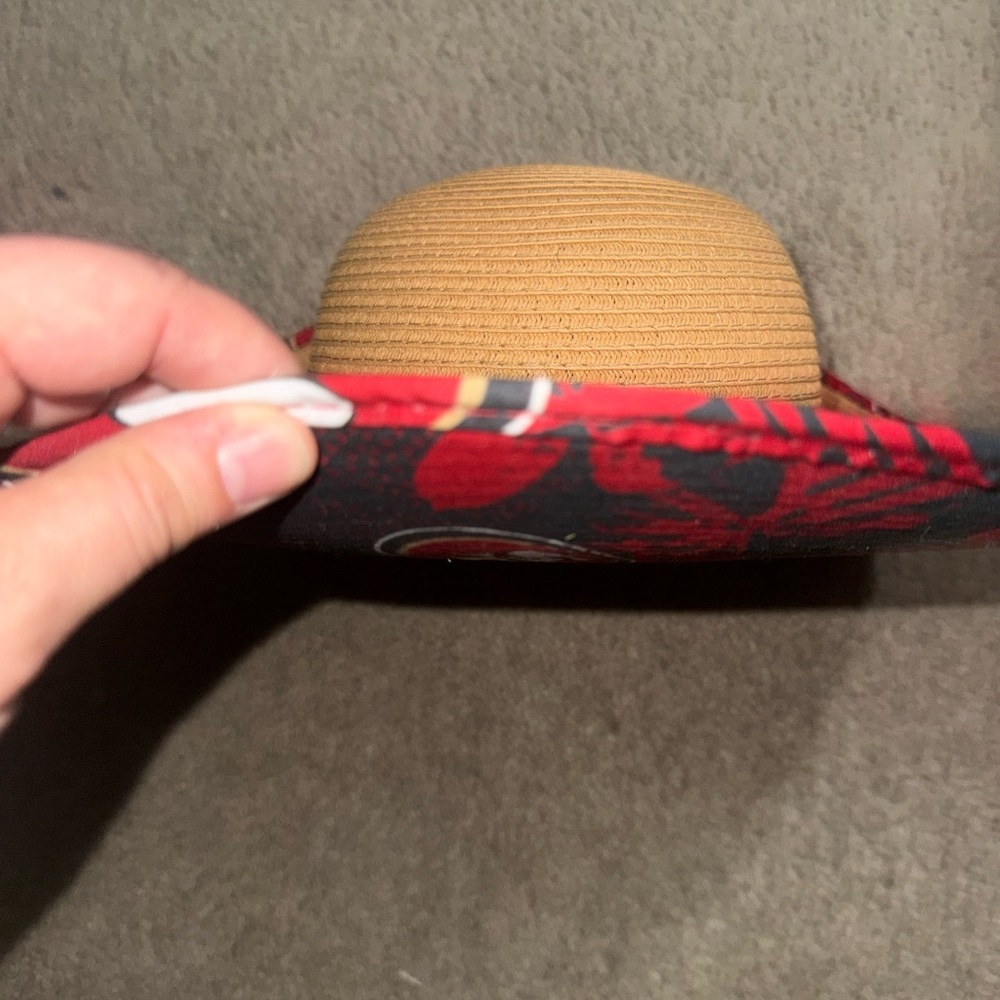 San Francisco 49er sun hat Wide Brim Straw Sun Hat with Red Trim - Picture 2 of 5